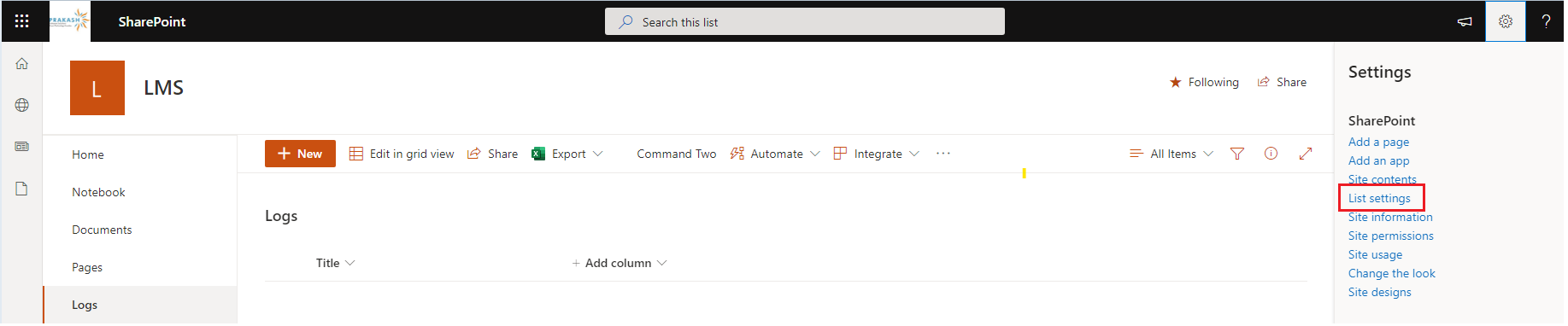 Select List settings